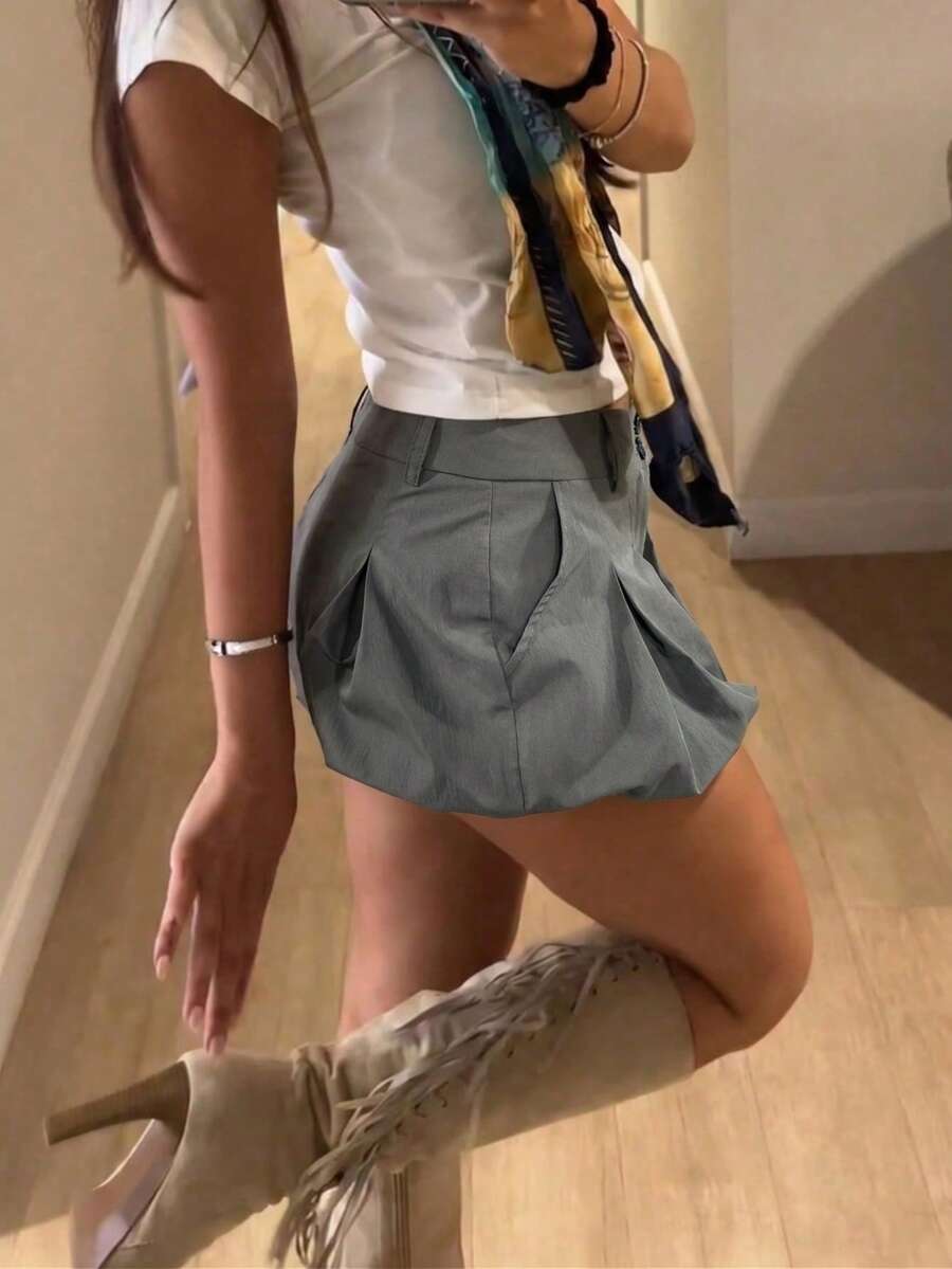 Rina Fox 2026春夏新款极简街头通勤Y2K超短女式短裤 - 灰色 - 查看 1