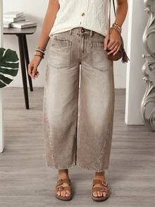 EMERY ROSE Jeans rectos de bolsillo lavados de uso diario casual de talla grande - Café integral - Ver 7