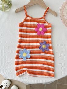 LMoss Kids Gaun Rajut Bayi Perempuan Warna Polos Motif Bunga 3D - Krem - View 4