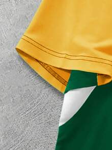 PAVTROS Kaos Pria Kasual Olahraga Motif Huruf Grafis Blok Warna Leher Bulat Lengan Pendek, Sepak Bola Musim Panas - Hijau - View 4