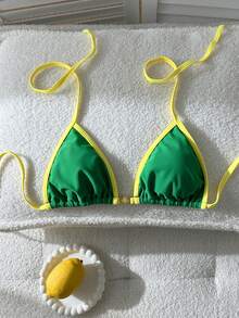 Bonvoyette Áo bikini tam giác phong cách Brazil mùa hè, màu xanh lá cây viền vàng, đồ bơi gợi cảm - Nhiều màu - Xem 6