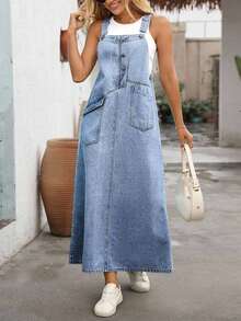 EMERY ROSE Plus Size New Loose Distressed Denim Dress - Medium Wash - View 4