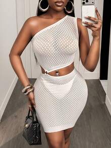 BamGleam 女士性感镂空透视紧身无袖迷你连衣裙 - 白色 - 查看 7