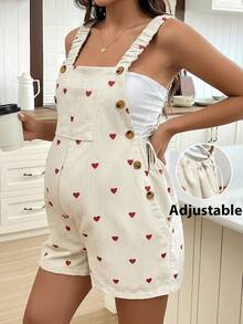 SHEIN 孕妇爱心图案口袋设计休闲连体衣 - 杏色 - 查看 4