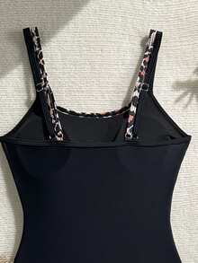Swim Basics 女士夏季沙滩度假豹纹拼接连体泳衣 - 黑色 - 查看 5