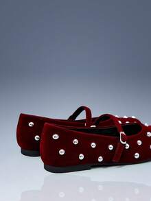 CUCCOO GRLICON 2026 款亮片方头平底女鞋 - 酒紅色 - 查看 5