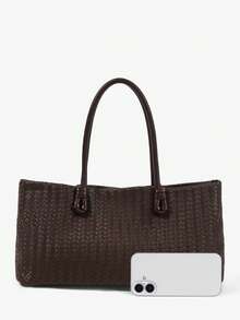 MUSERA 女士单肩包，流浪包，编织压纹PU包，时尚，优雅，简约，个性，百搭，经典，适合通勤、办公、约会、日常、购物、下午茶等场合 - 棕咖色 - 查看 3