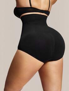 1pc Women Plus Size Seamless Double-Layer High Waist Tummy Control Butt Lifting Shorts - Black - View 2