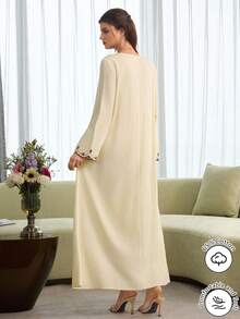 Al Najma Elegant Embroidered Flare Sleeve Dress, Fashionable For Spring/Summer - Yellow - View 3