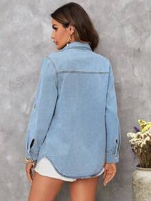 EMERY ROSE Mature Denim Women's Single-Breasted Casual Versatile Denim Blouse For Daily Wear - Light Wash - View 2