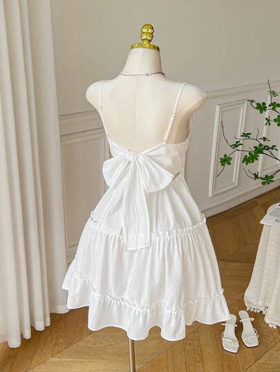 Comfortcana Plus Size Solid Color Ruffle Hem Casual Women Camisole Dress