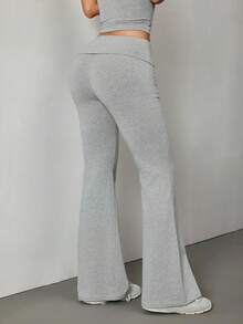 SHEIN PETITE Quần skinny ống loe nữ, chất liệu cotton pha co giãn cao, thoải mái cho mùa hè, kiểu dáng đa năng dễ phối đồ. - Màu Xám nhạt - Xem 9