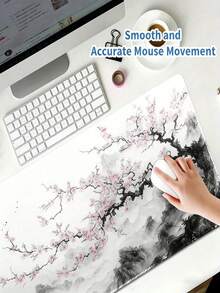 White Large Mouse Pad With Sakura Cloud Design, Rubber Base And Smooth Surface. A Handy Desktop & Office Accessory Compatible With Keyboard And Mouse, Perfect For Gaming, Daily Work And Home Use. - multicolor - View 2
