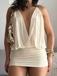 leahseptember Romantic Backless Sexy Halter Mini Pink Mesh Party Dress For Valentine's Day - Apricot - View 4