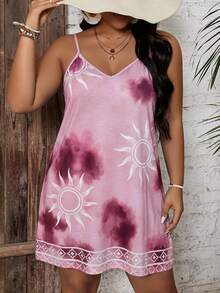 SHEIN VCAY Plus Size Women's Vacation Style V-Neck Sleeveless Dress - Multicolor - View 4