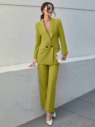 CLARA VERO Women's Olive Green Elegant Suit Sets