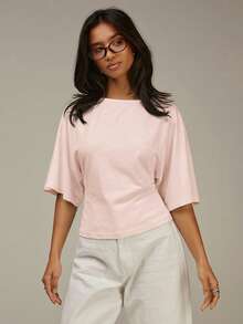 Athîral Women's Solid Color Pleated Casual Versatile Daily Wear Top,Summer Top - Baby Pink - View 2