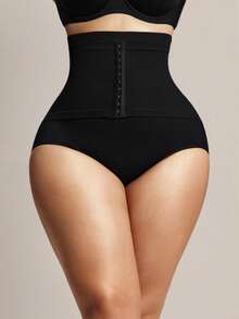 1pc Women Plus Size Seamless Double-Layer High Waist Tummy Control Butt Lifting Shorts - Black - View 3