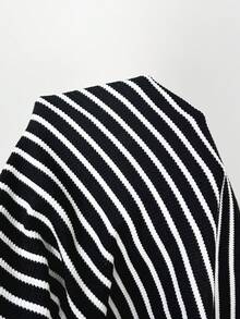 SHEIN BAE Plus Size Summer Casual Striped Round Neck Cinched Waist Tank Top - Black and White - View 8