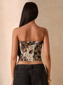 SHEIN BAE Top tubo con estampado todo sobre casual y versátil para mujer - Marrón - Ver 2