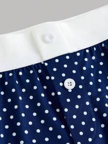 SHEIN Girlism 儿童/少女蓝白纯色针织蕾丝边吊带背心短裤套装，春夏款，适合情人节、居家休闲穿着，清新甜美/学院风 - 藍白色 - 查看 5