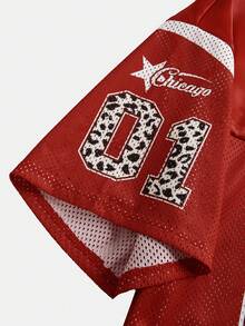 Girlism Teen Girls Red Casual Sports, Retro American College Racing Jersey Graphic T-Shirt Red Casual Top Outfit For Girls - Red - View 5