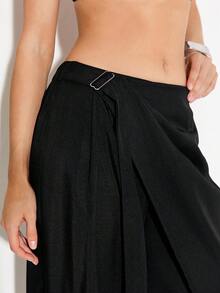 SHEIN Aveloria GENKIRA Solid Color Pleated Loose Casual Girlisim Everyday Pants Golf Pastal Autumn - Black - View 3