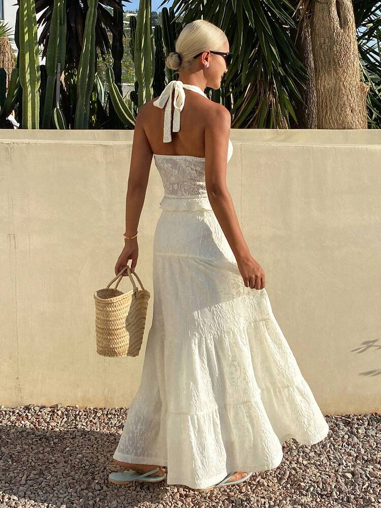 Spring & Summer Casual Vacation Style Twist Knot Camisole & Long Skirt 2 Pieces Set For Women