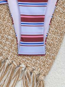 Swim Mod 性感条纹印花挂脖系带比基尼套装，女士春夏泳装 - 彩色 - 查看 3