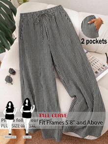 SHEIN Tall CURVE 大码条纹休闲裤 - 黑與白 - 查看 2