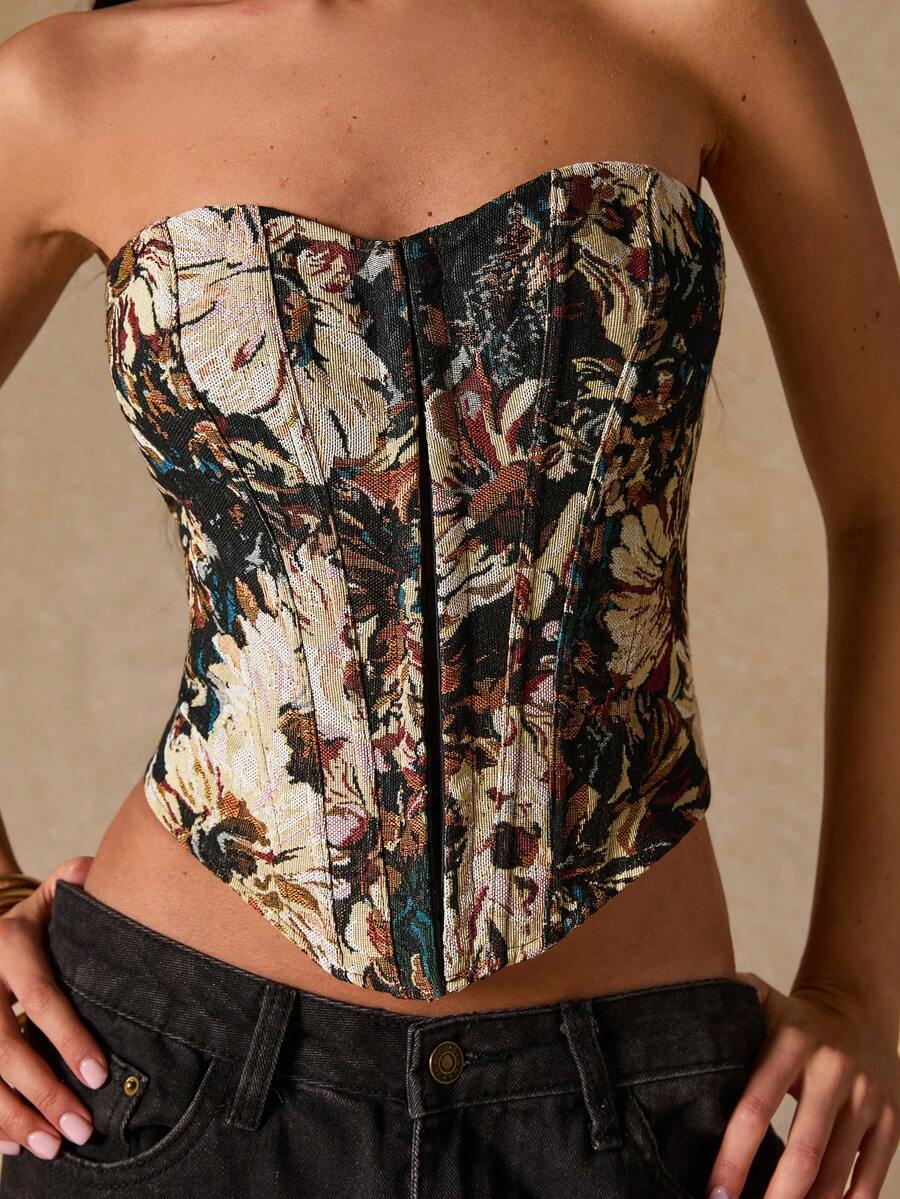 SHEIN BAE Top tubo con estampado todo sobre casual y versátil para mujer - Marrón - Ver 1