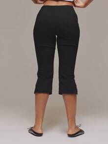MUSERA Quần Capri ôm dáng, xẻ tà, có chi tiết buộc dây phía trước, kiểu dáng ống loe, thích hợp cho mùa xuân hè, lễ hội, thường ngày, đi chơi, nghỉ mát. - màu đen - Xem 4