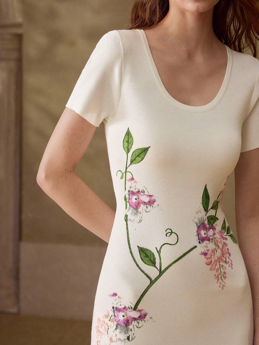 MOTF PREMIUM ELEGANT FITTED PRINTED KNIT DRESS, SPRING/SUMMER - Beige - View 2