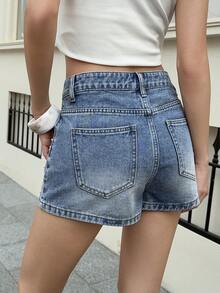 Shorts vaqueros casuales y sexys de mujer con tachuelas y rhinestones para el verano - Lavado ligero - Ver 4