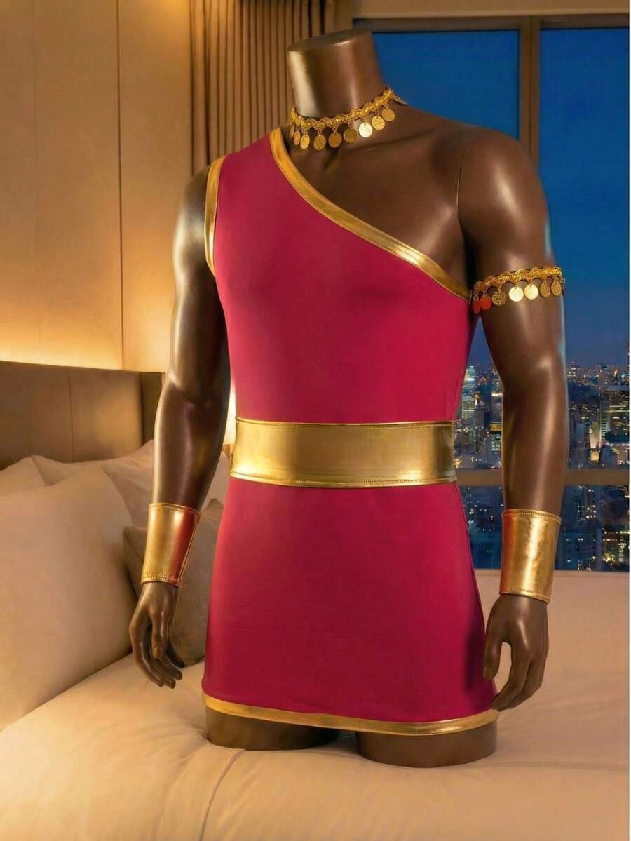 DrisQ 男士性感角色扮演服装，亲密氛围制服 - 酒紅色 - 查看 1