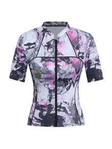 SHEIN Sports 女士户外运动骑行服，吸湿排汗，扎染数码印花，立领，修身剪裁，后置手机口袋，硅胶防滑下摆 - 彩色 - 查看 8