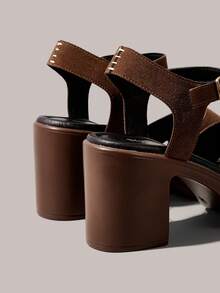 Styleloop Sandal nữ mũi vuông đế PU, vải nỉ, thời trang, đơn giản, thoáng khí và thoải mái, quai cài khóa cho tiệc tùng và dạ tiệc hàng ngày, gót hở, phong cách Bohemian, không khí lễ hội, mặc mùa hè, món đồ không thể thiếu khi đi du lịch - màu nâu - Xem 4