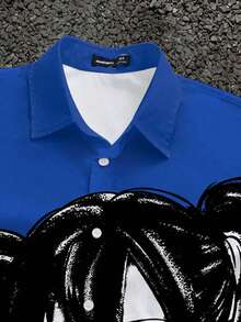 Manfinity ZONE917 Men's Fashion Girl Print Short Sleeve Cropped Shirt - Blue - View 2