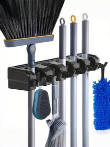Wall Mounted Mop Holder 5 Position Heavy Duty Broom Hanger, Multi-Functional Plastic Wall Organizer With Secure Grip Clips & Sliding Hooks, Space Saving Cleaning Tool Storage Rack For Bathroom Laundry Garage Entryway, All Mount Hardware Included - Multicolor - View 1