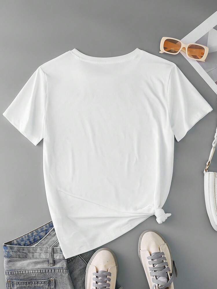 Women's Casual Leopard Print Short Sleeve T-Shirt - White - View 2