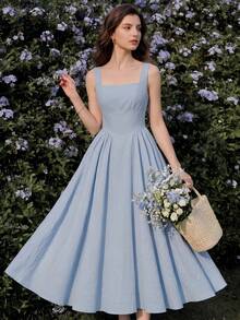 Vintamour Đầm nữ cổ điển thanh lịch có túi, đầm cúp ngực, đầm hở lưng thắt nơ, đầm dự tiệc thường ngày, đầm hè cho nữ, quần áo mùa hè, trang phục mùa hè cho nữ, quần áo mùa xuân, trang phục mùa xuân cho nữ, đầm mùa xuân cho nữ, trang phục lễ hội cho nữ, đầm lễ hội, đầm thanh lịch dự tiệc, đầm dự tiệc thanh lịch, đầm dự đám cưới cho nữ, đầm tốt nghiệp, đầm thanh lịch cho nữ, đầm dự tiệc, trang phục nghỉ lễ cho nữ, đầm xanh dương cho nữ - Màu xanh lam - Xem 2