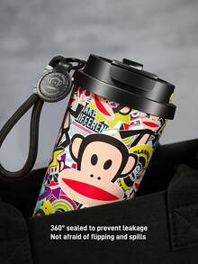 Paul Frank X SHEIN 500毫升/16盎司真空隔热不锈钢杯，配1个防漏盖，适用于冷热饮，适用于大多数车载杯架 - 黑色 - 查看 5