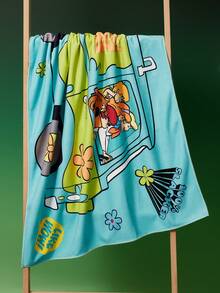 SCOOBY-DOO X SHEIN 1 chiếc khăn tắm in hình xe dễ thương, chất liệu microfiber, thấm hút tốt và nhanh khô, vải dày dặn, thích hợp cho hồ bơi, bãi biển, tắm biển. - màu xanh lá - Xem 2