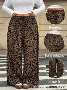SHEIN PETITE CURVE Plus Size Loose Straight Leg Pants With Leopard Print, Casual, For Autumn/Winter Cheetah Women Wide - Brown - View 9