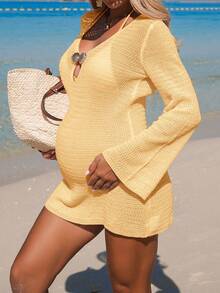 26SS Summer Beach Vacation Knit Shell Cover-Up For Pregnant Women - Apricot - View 5