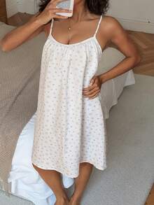 Women's All-Over Print Pleated Casual Sleeveless Nightgown For Everyday Wear - White - View 5