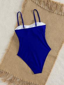 Swim Chiccia Traje de baño de una pieza con pliegues, de moda madura, con anillo de metal con corte en contraste blanco y negro, para mujer, para primavera y verano, para festivales de música en la playa - Multicolor - Ver 2