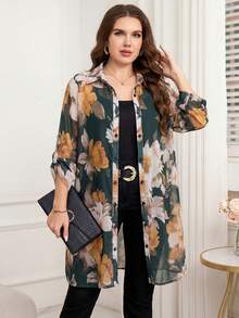 Reflora 大码女式印花单排扣休闲百搭日常衬衫 - 彩色 - 查看 5