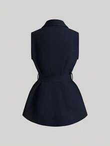 Franclia Rompi Tanpa Lengan Wanita Terbaru dengan Sabuk - Navy Blue - View 2