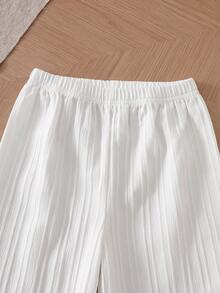 Elladie kids 2件套女童休闲度假3D立体花卉钩编蕾丝边吊带背心+松紧腰宽松阔腿裤套装，夏季度假优雅可爱通勤装 - 白色 - 查看 3